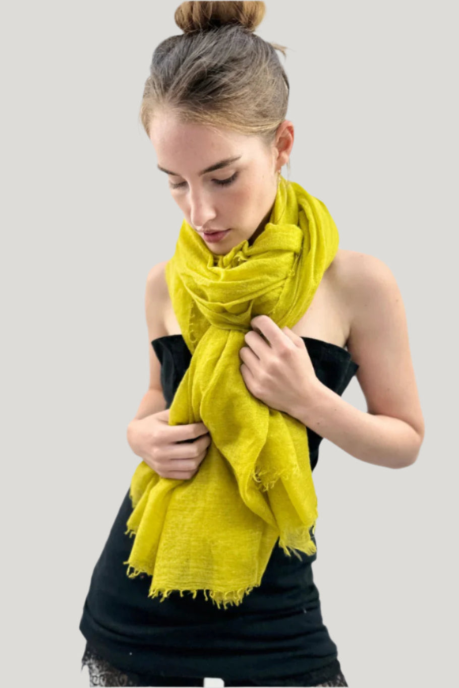 Marmee Citronelle scarf, citrus yellow chartreuse cashmere scarf