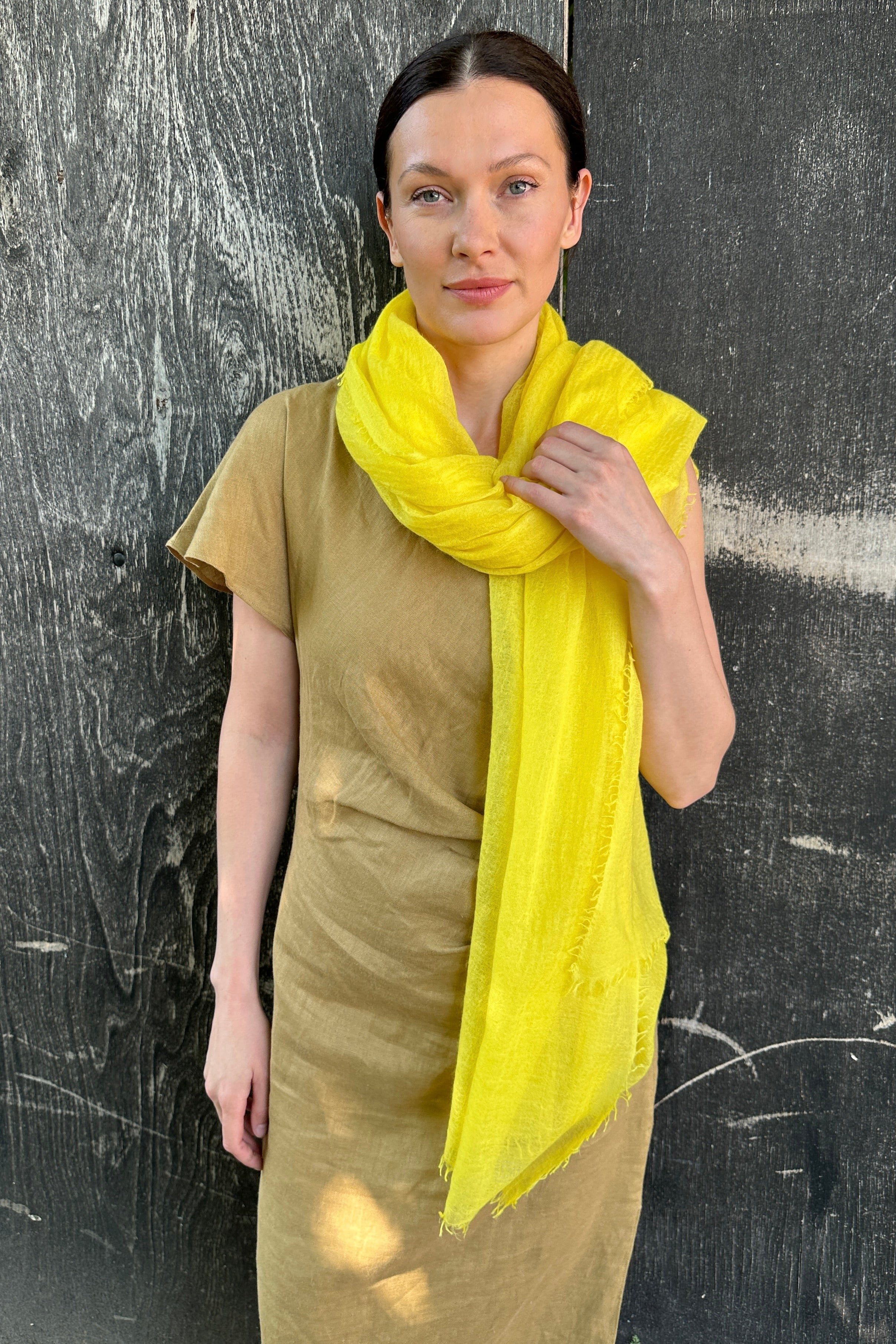 marmee aurora yellow combed cashmere scarf long view