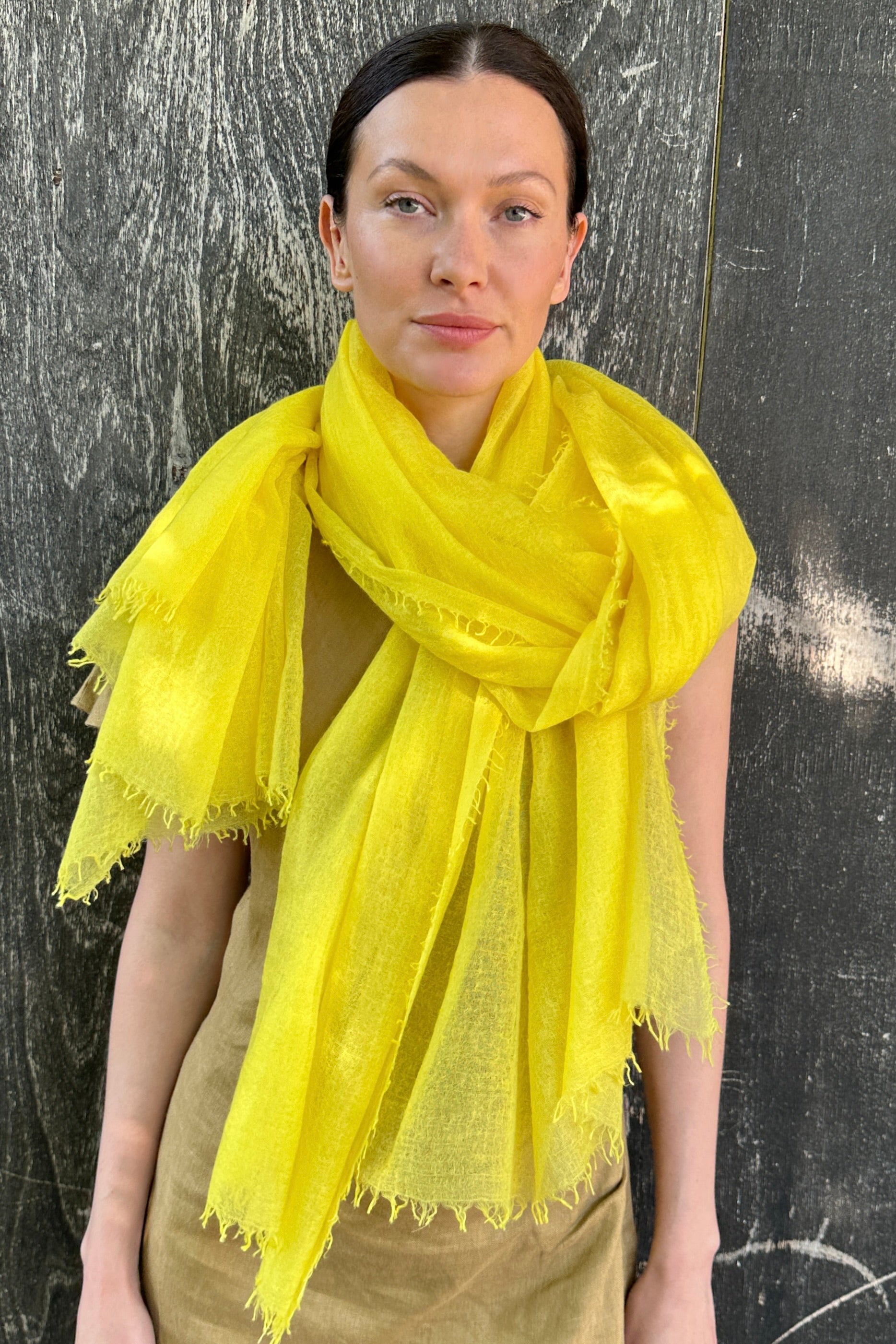 marmee aurora yellow combed cashmere scarf