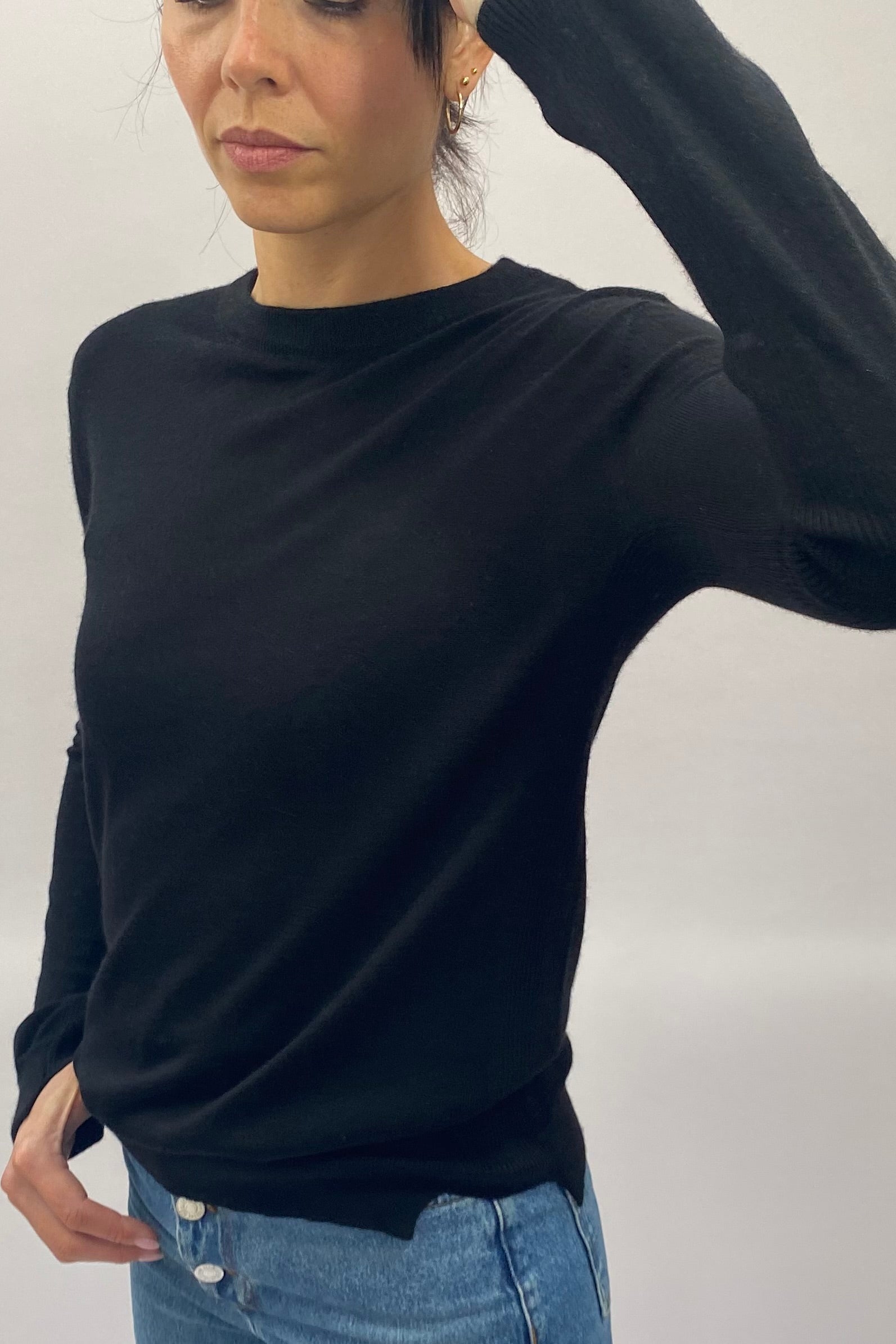 dolly skinny knit black crew neck top sweater side view