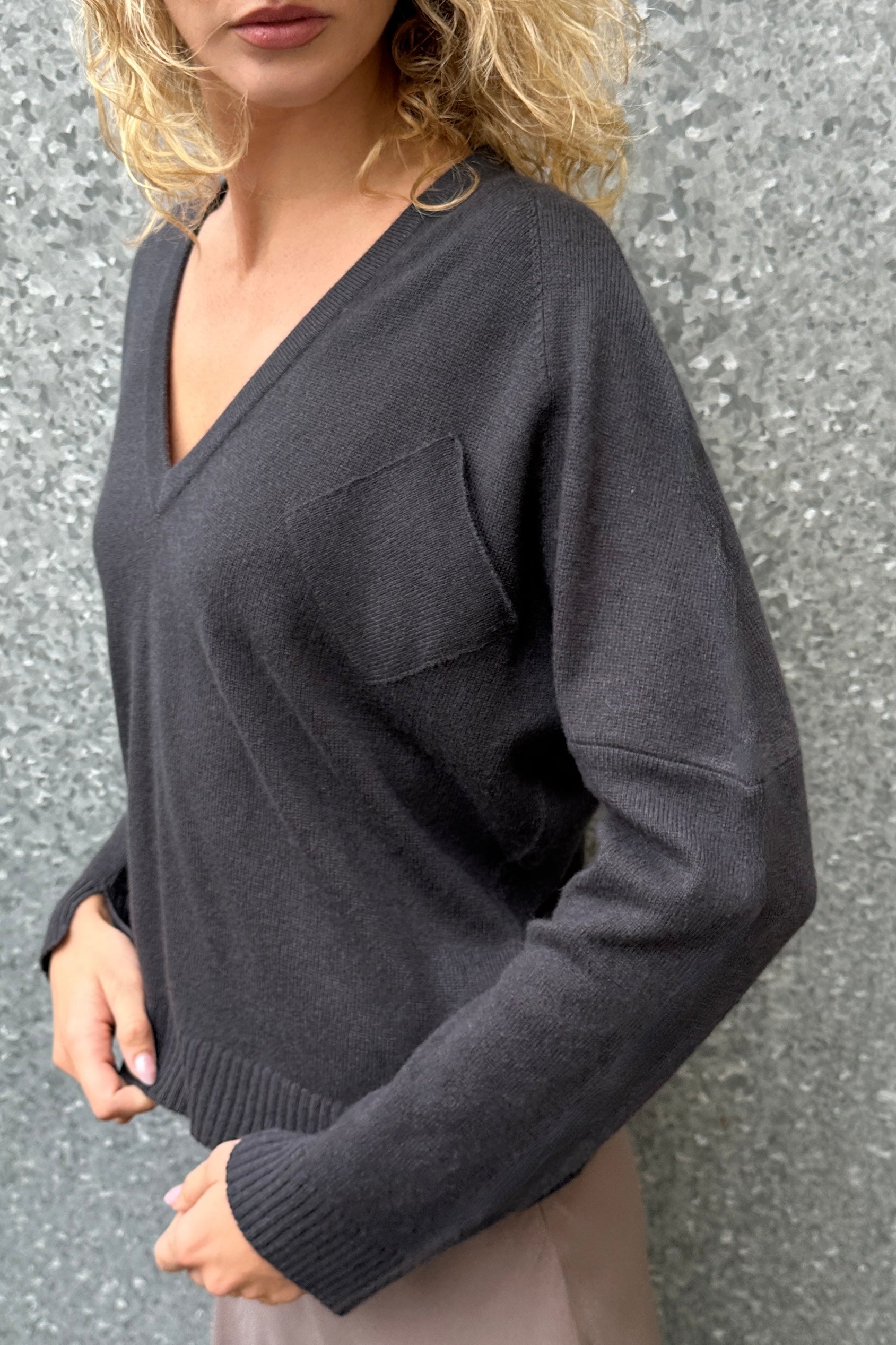 brianna v neck cashmere grey sweater