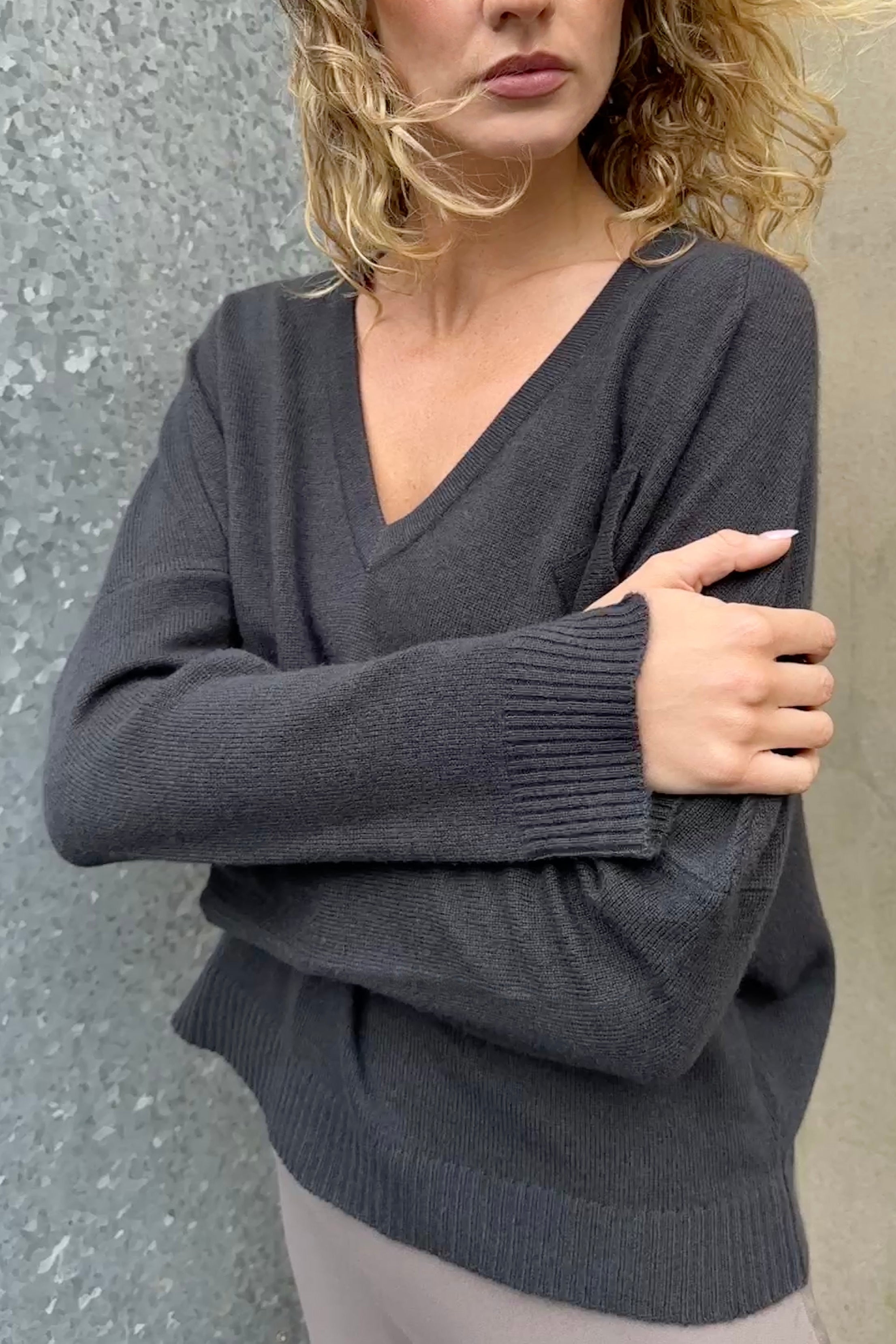 brianna v neck cashmere grey sweater