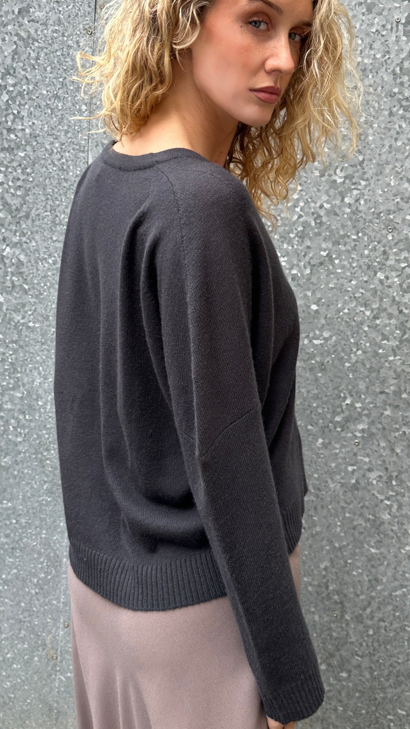 brianna v neck cashmere grey sweater back view