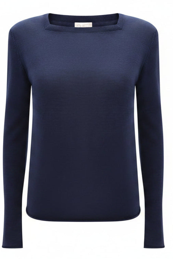 dark blue long-sleeve top on a white background