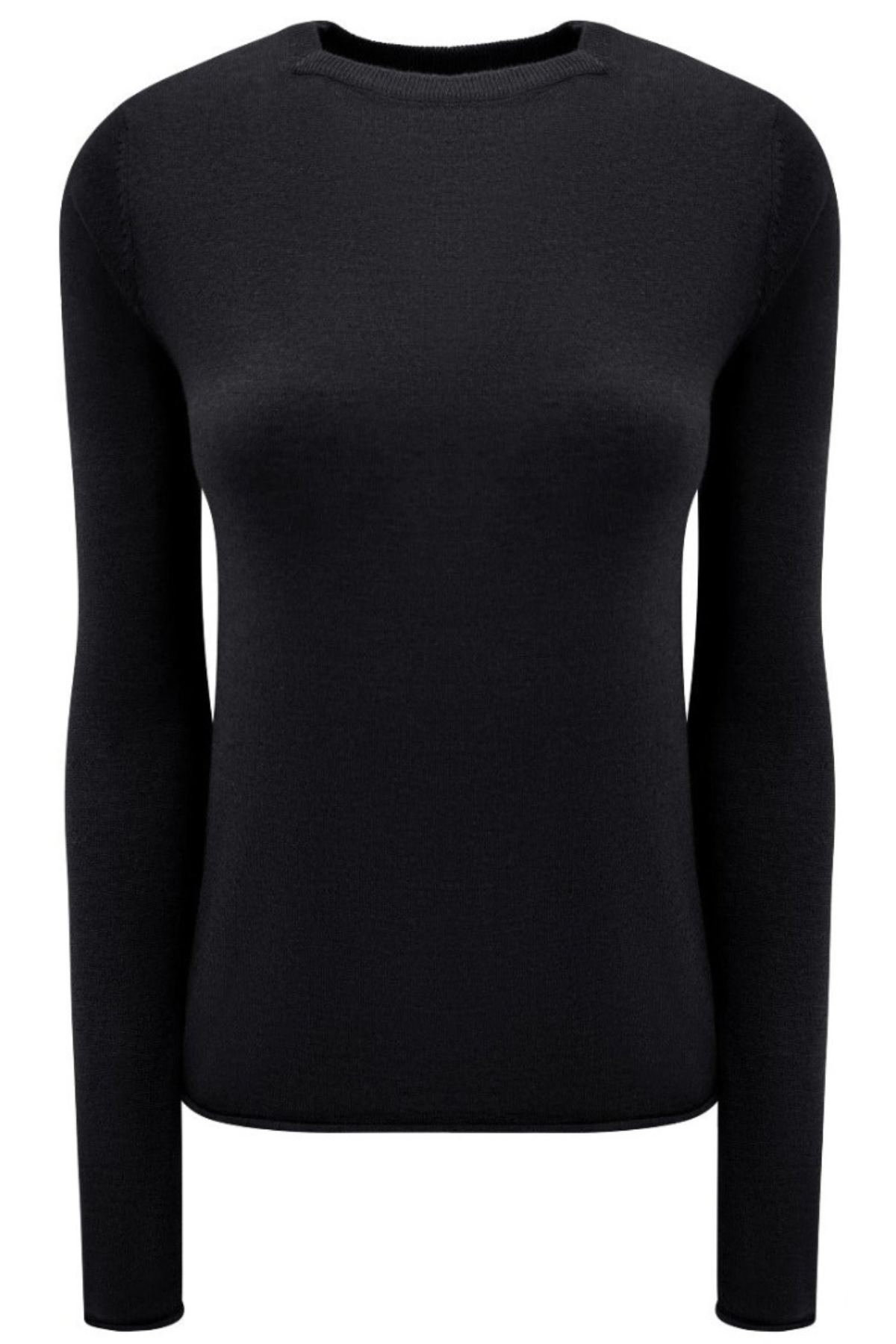 Lassa Square neck black long-sleeve top cashmere silk