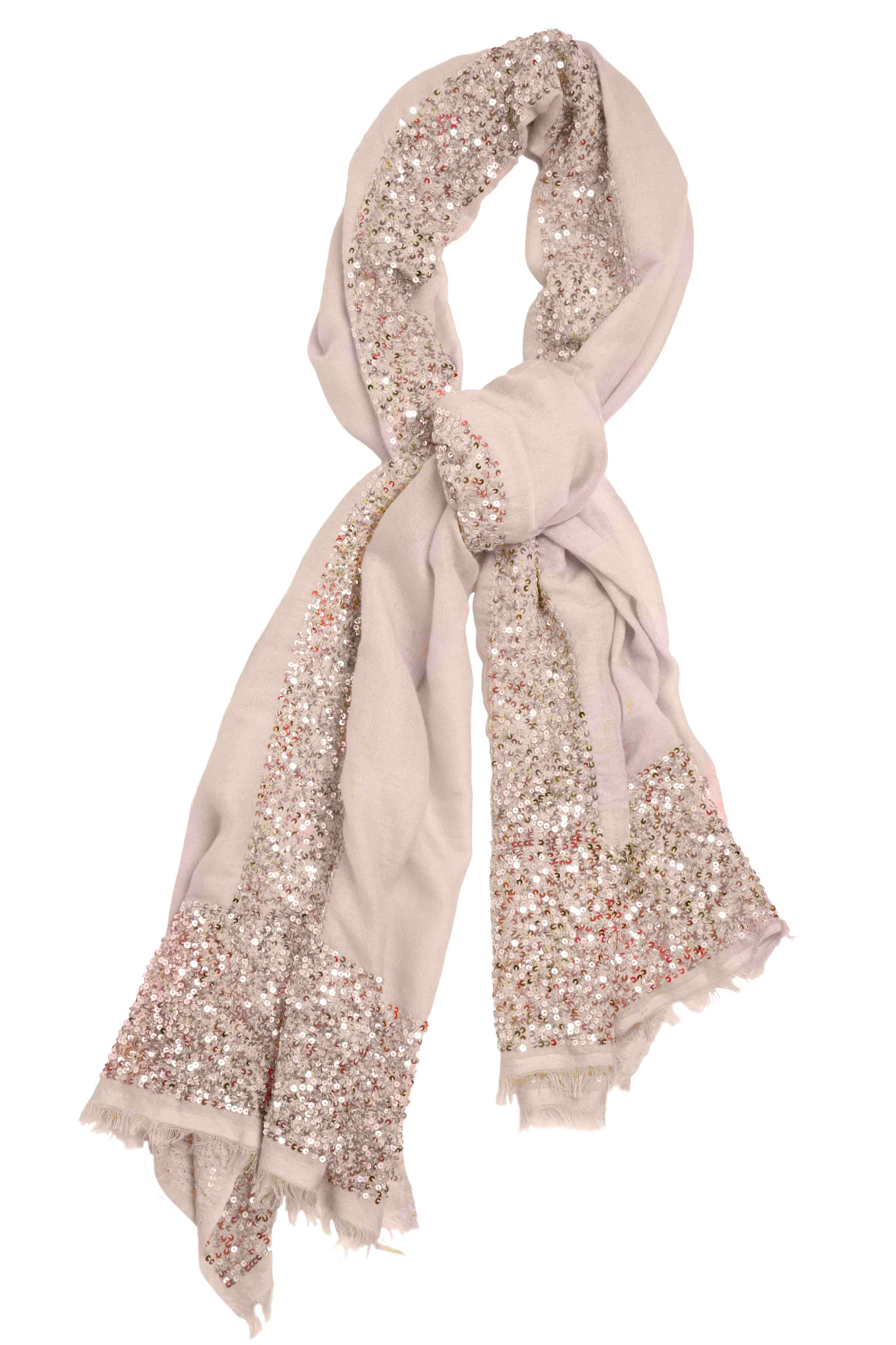 Bare 'Sparkle' Cashmere Scarf with Sequin Panels by Sian Jacobi on a white background