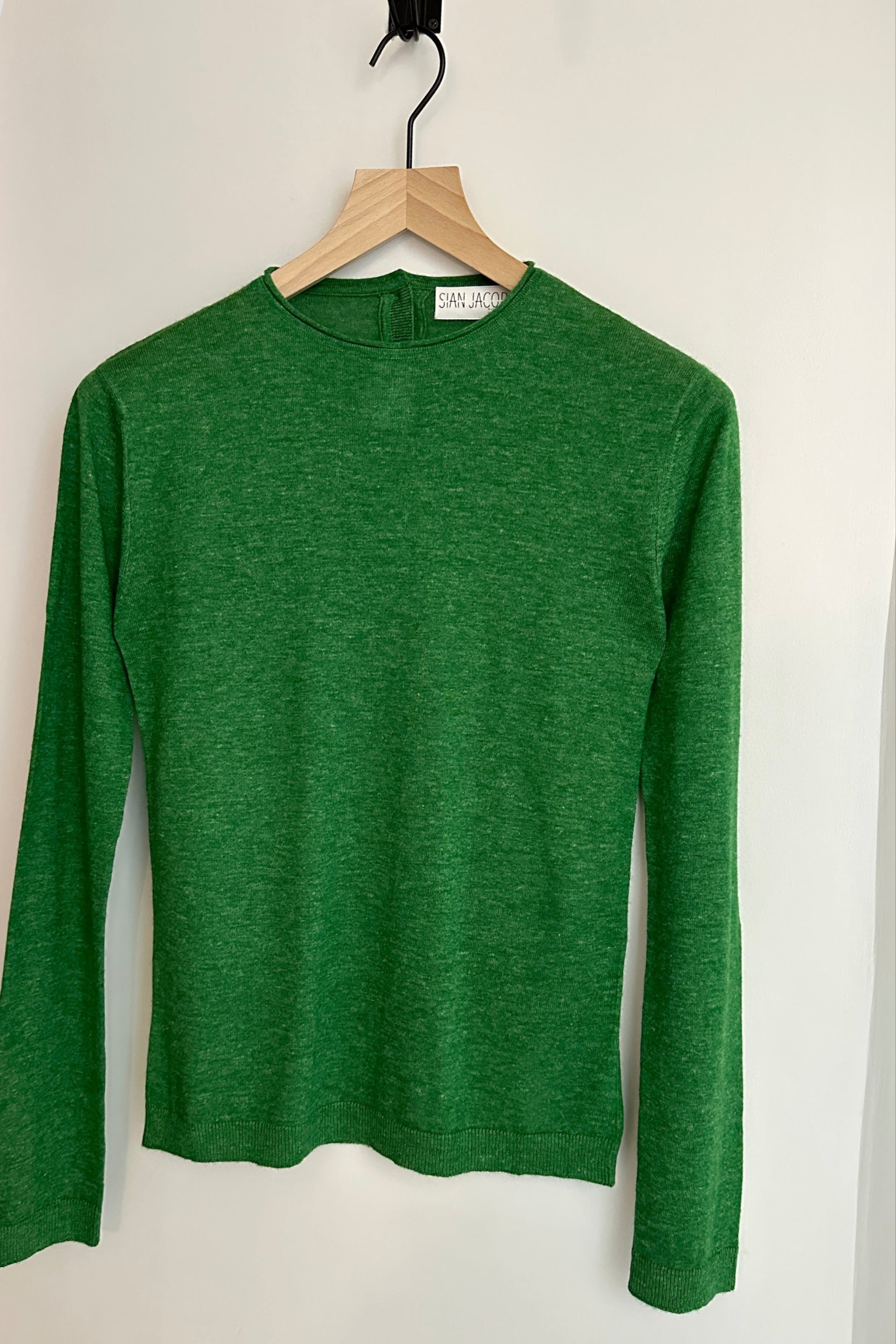 subba wordle green cashmere linen green sweater on hanger
