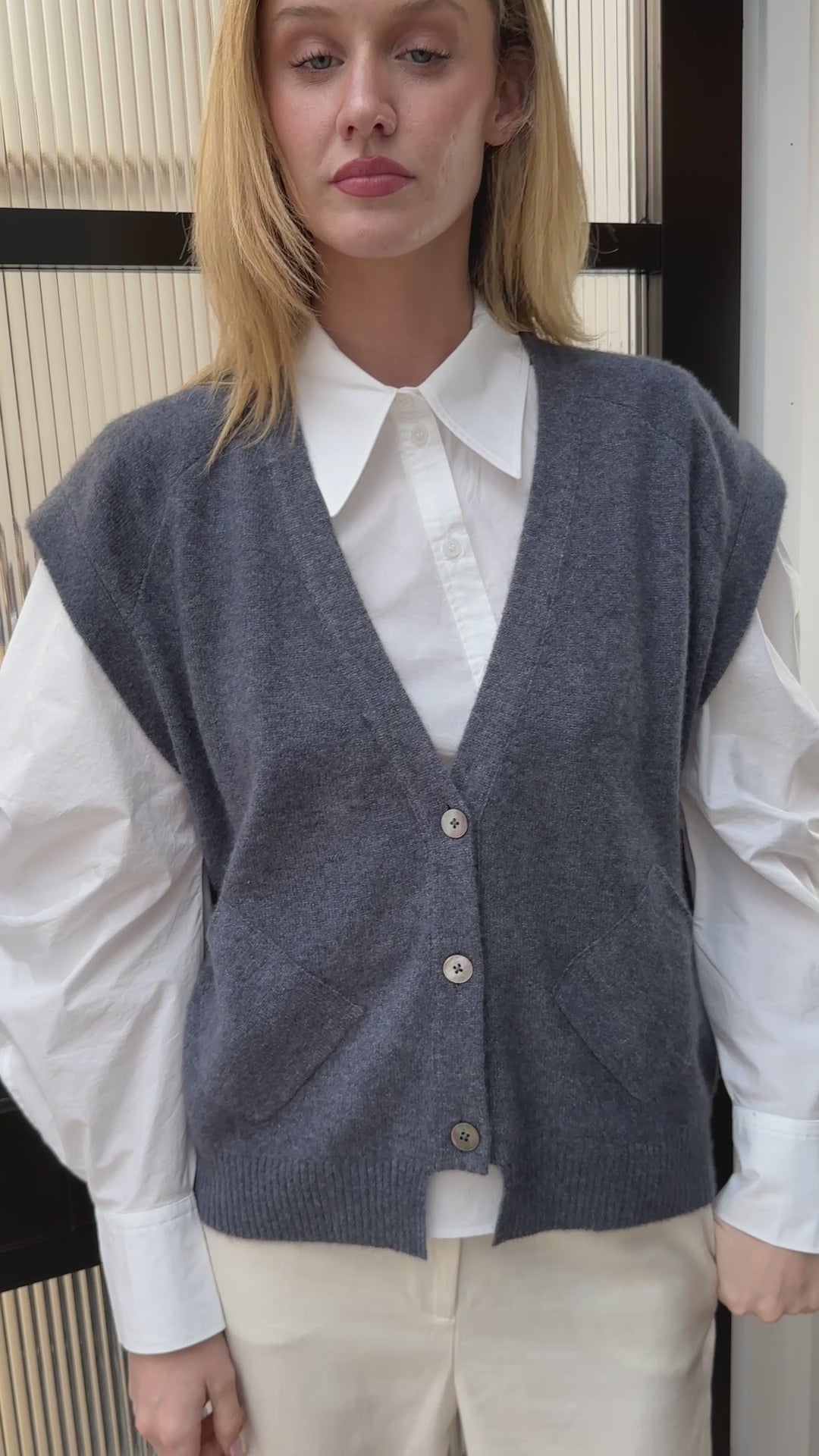 daisy blue sleeveless waistcoat cardi cashmere silk
