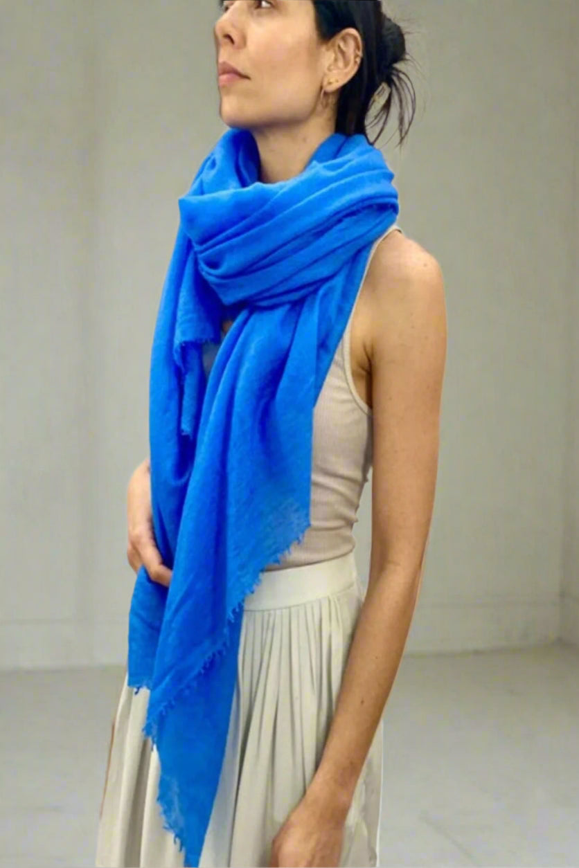 Marmee cornflower blue cashmere scarf side view