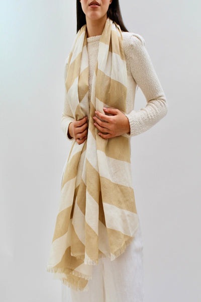 candy stripe scarf beige ecru off white