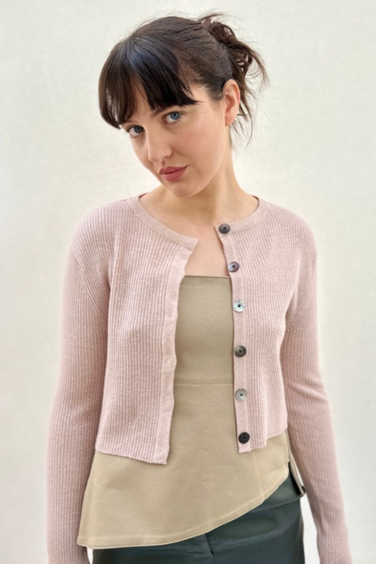 roxy linen mix rib cardi