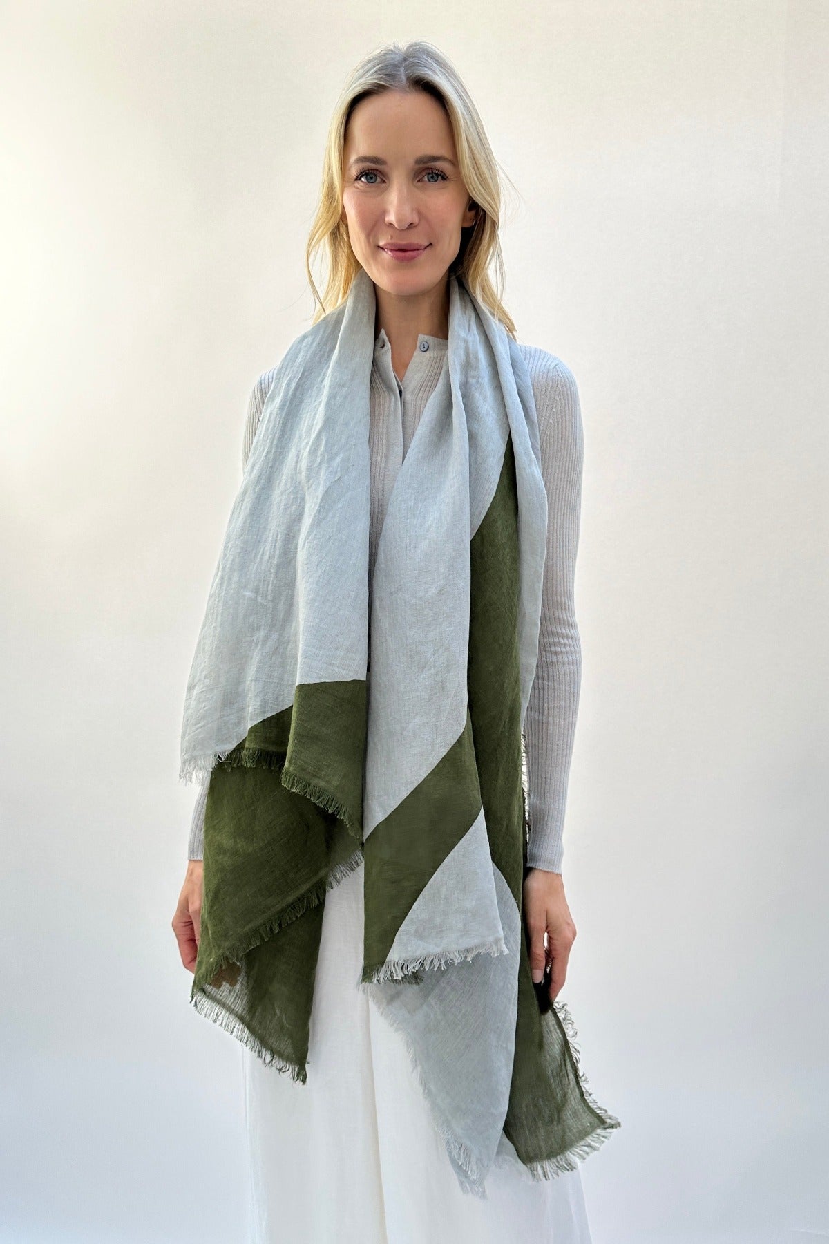 shapes linen mix scarf khaki pewter grey green scarf wrap