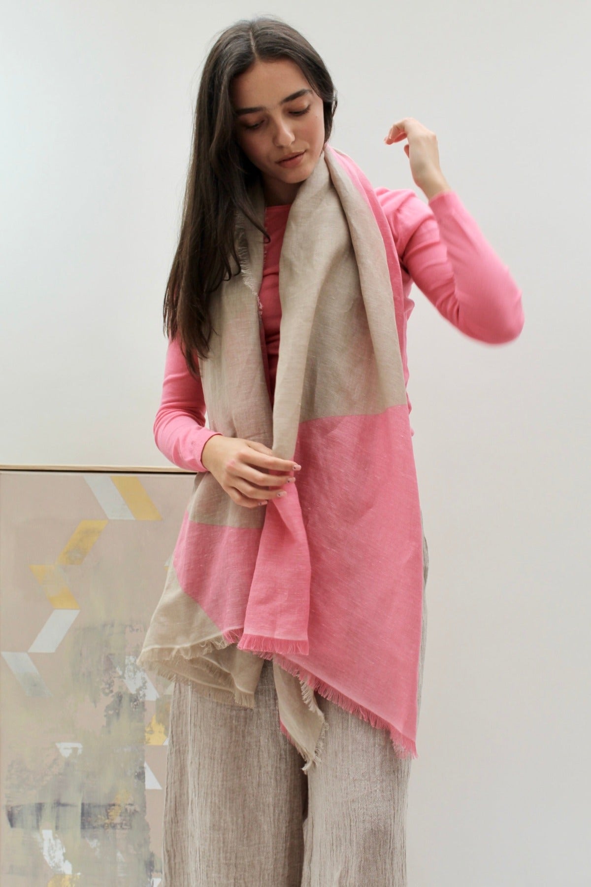 shapes linen scarf sabbia pink 4