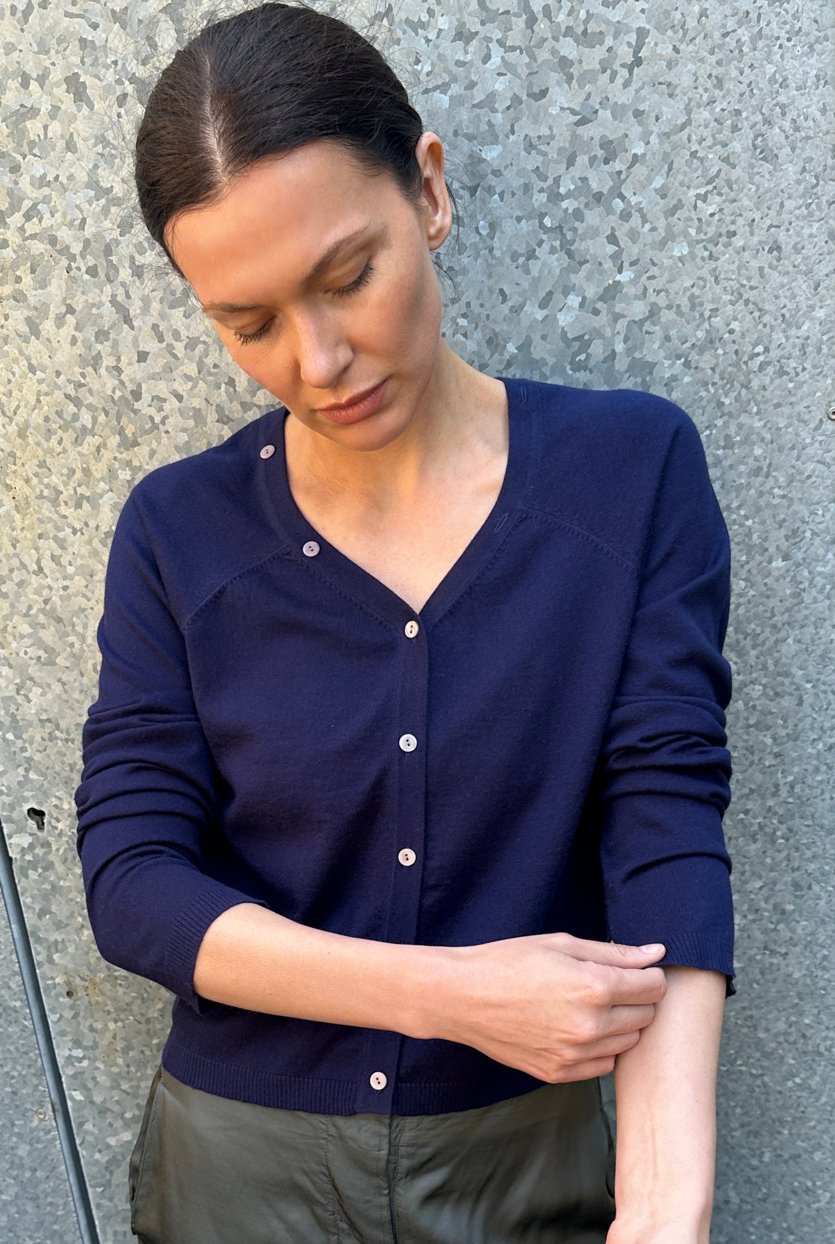 zelia v neck cotton silk cardi 