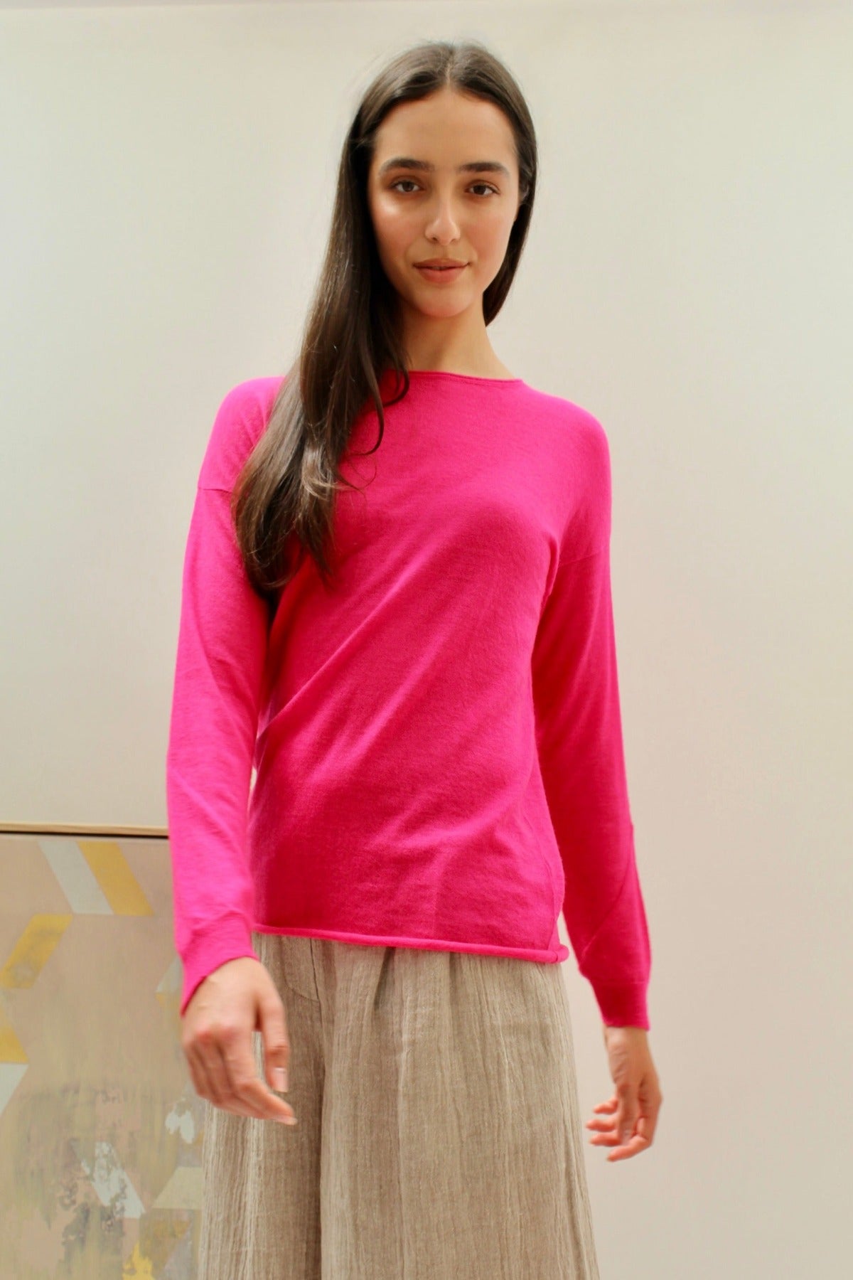 mercy crew neck sweater cashmere neon pink 4