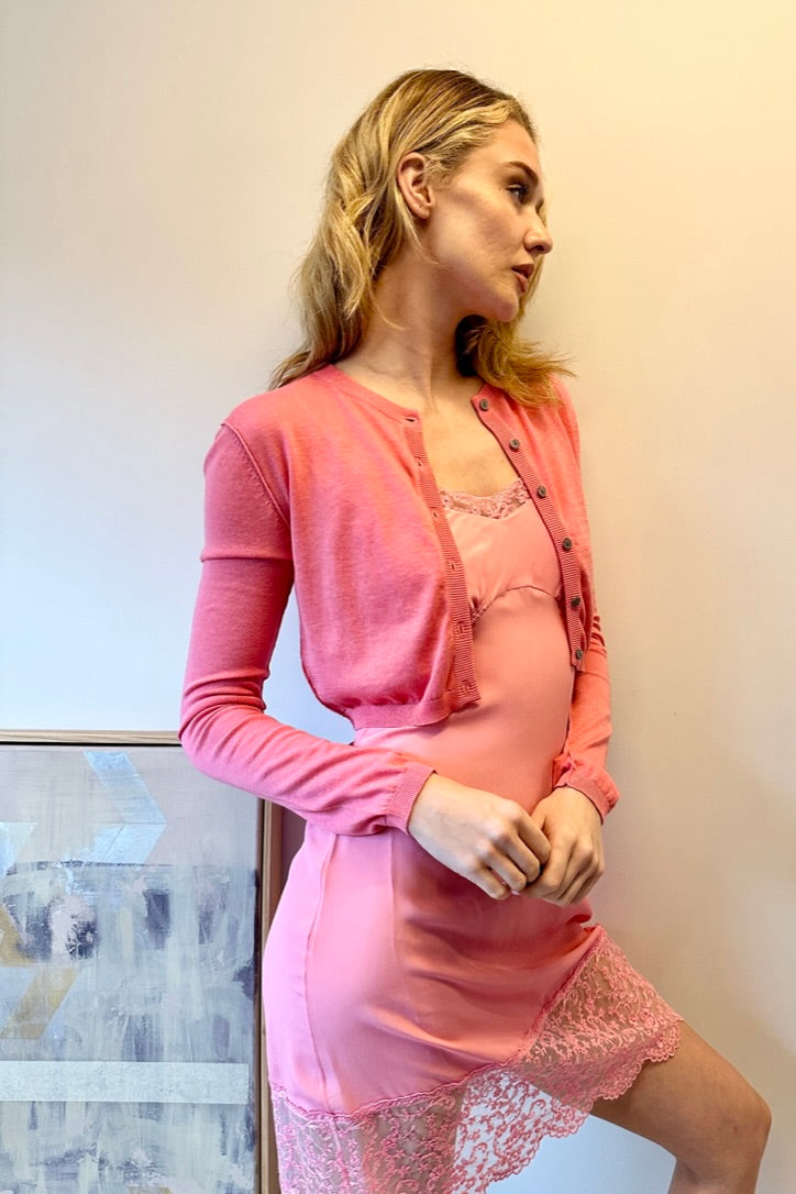 drikka cotton silk pink crop cardi side view