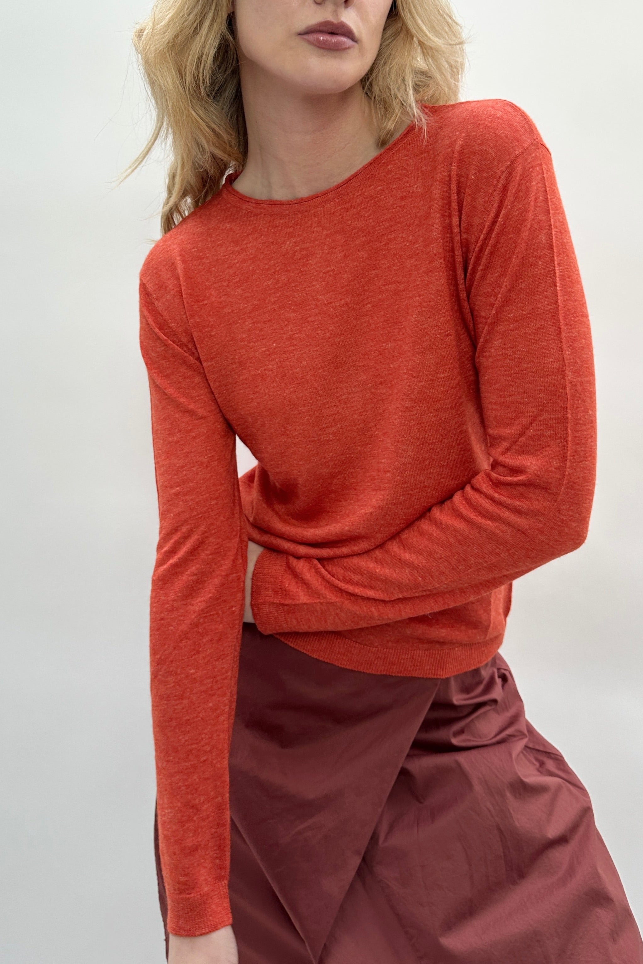 subba bright orange linen cashmere crew neck sweater