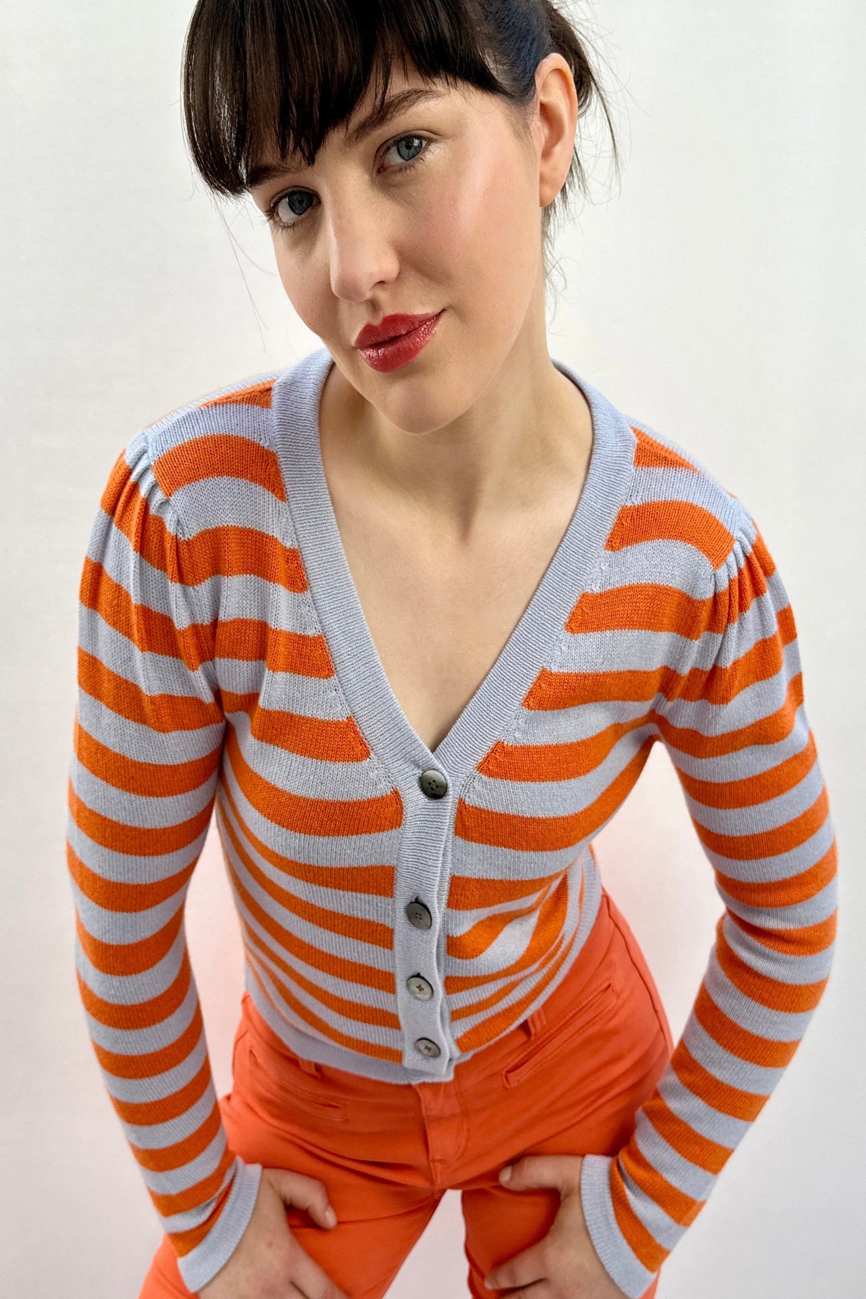 Plein stripe cardigan orange chakra closer