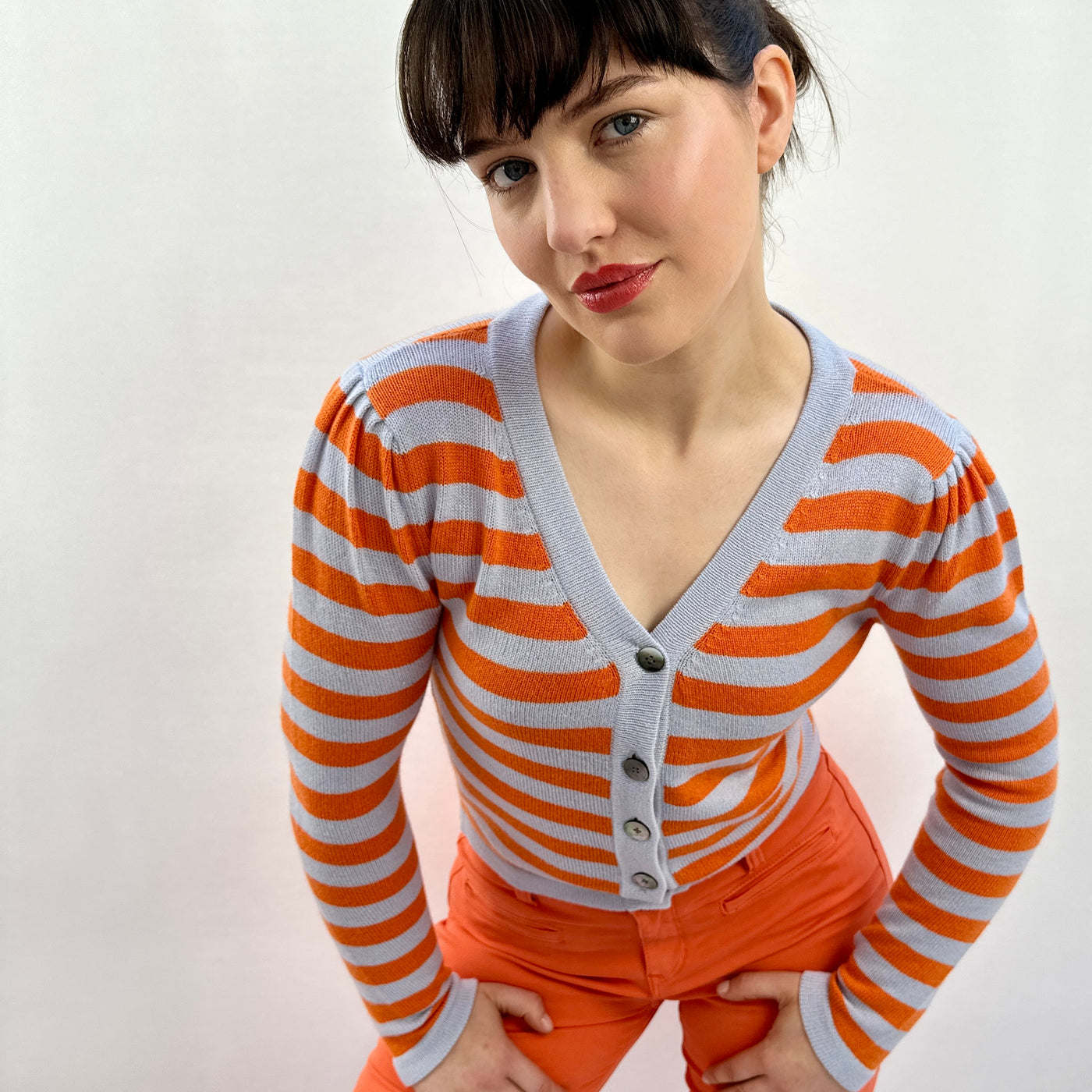 Plein stripe cardigan orange chakra closer