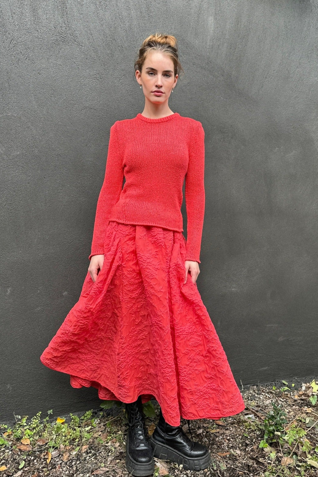 diva geranium red coral cotton sweater