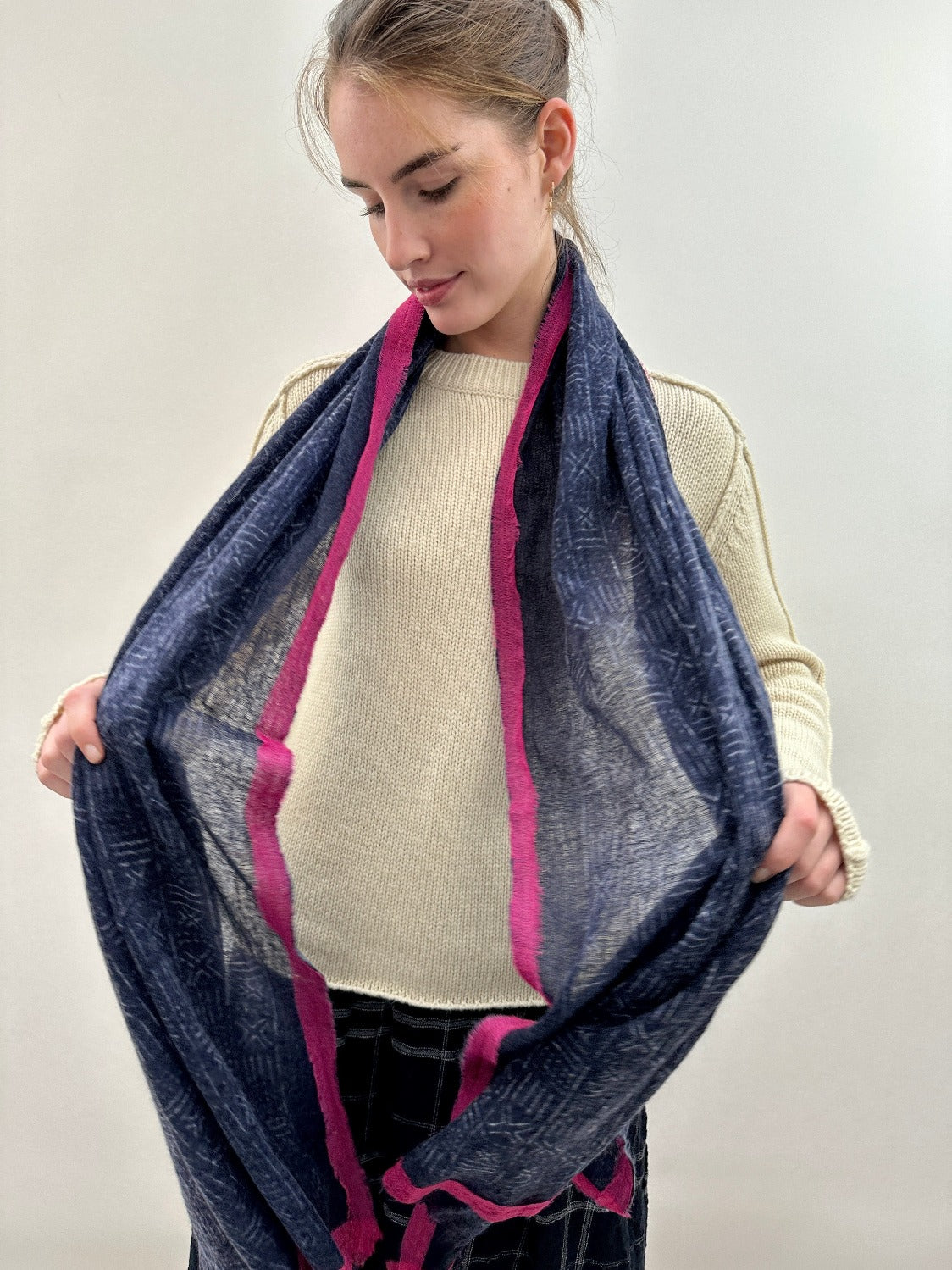 mud print navy scarf