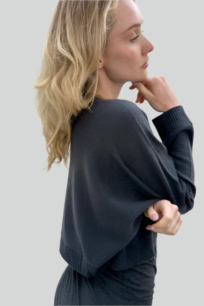 kurt nightshade grey gray crop cashmere sweater side view