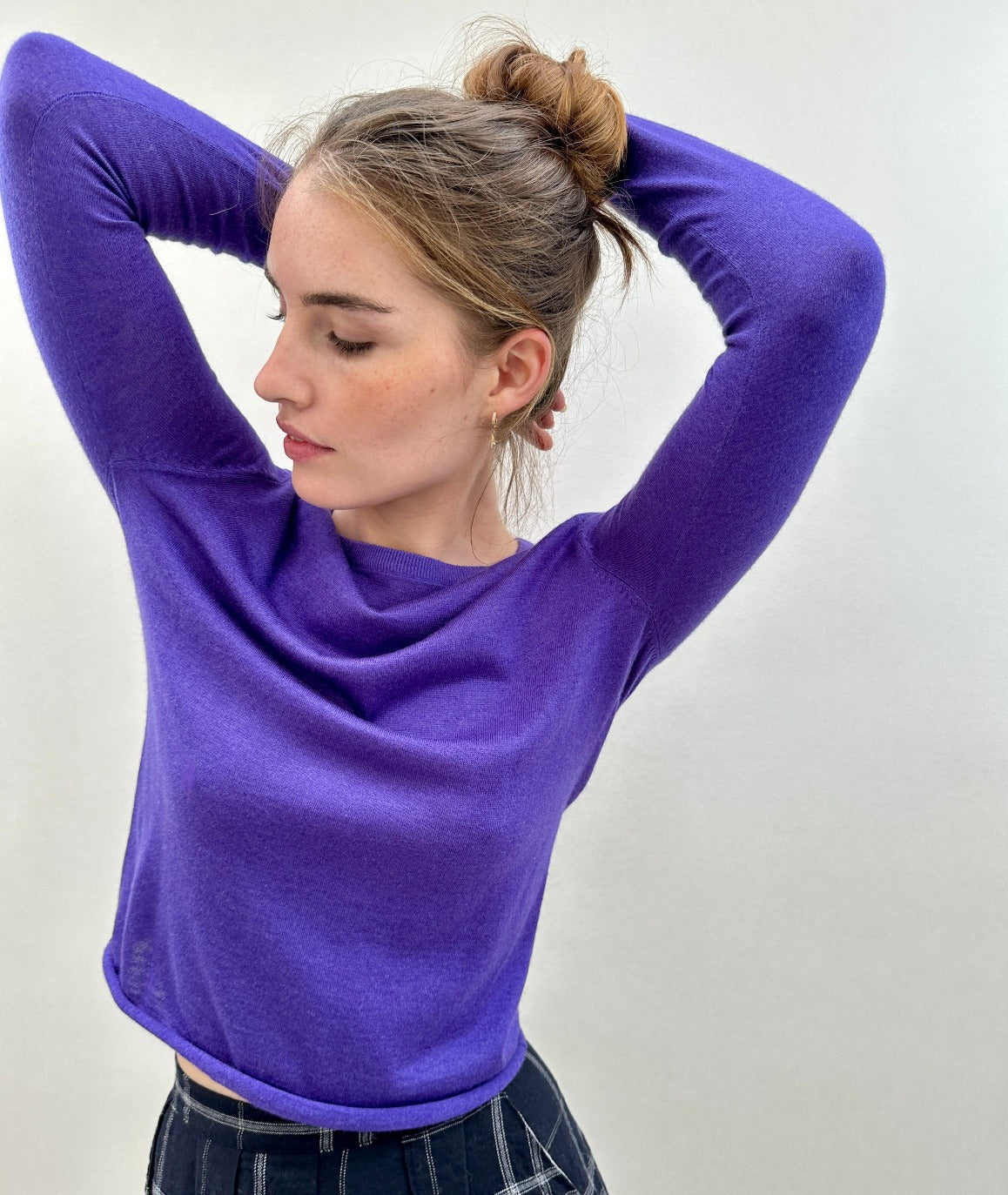 arms overhead purple Lassa top