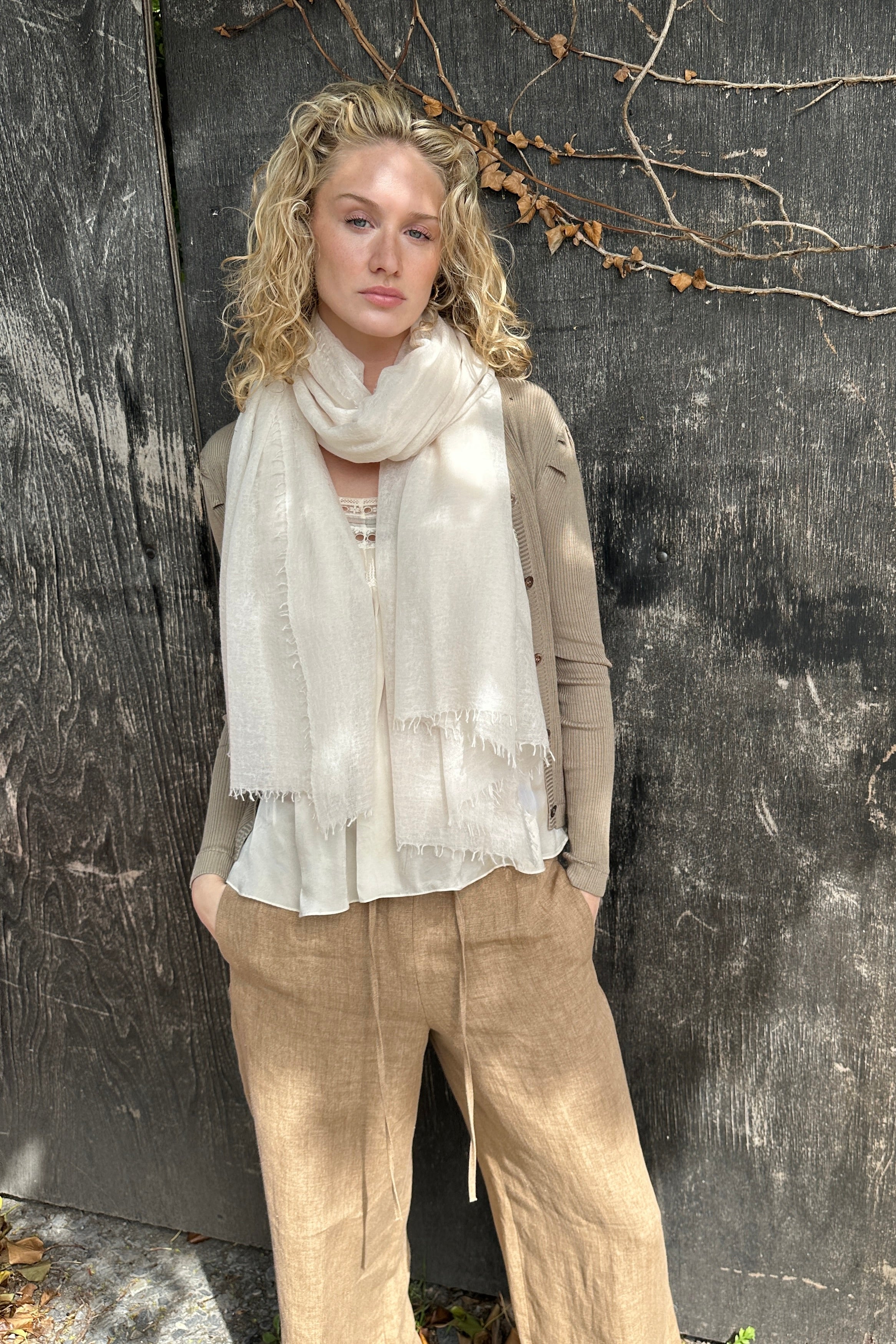 marmee ecru cream off white cashmere scarf 1