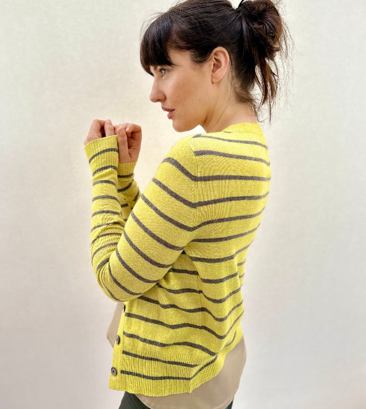 maragh stripe cardi slim fit yellow taupe side