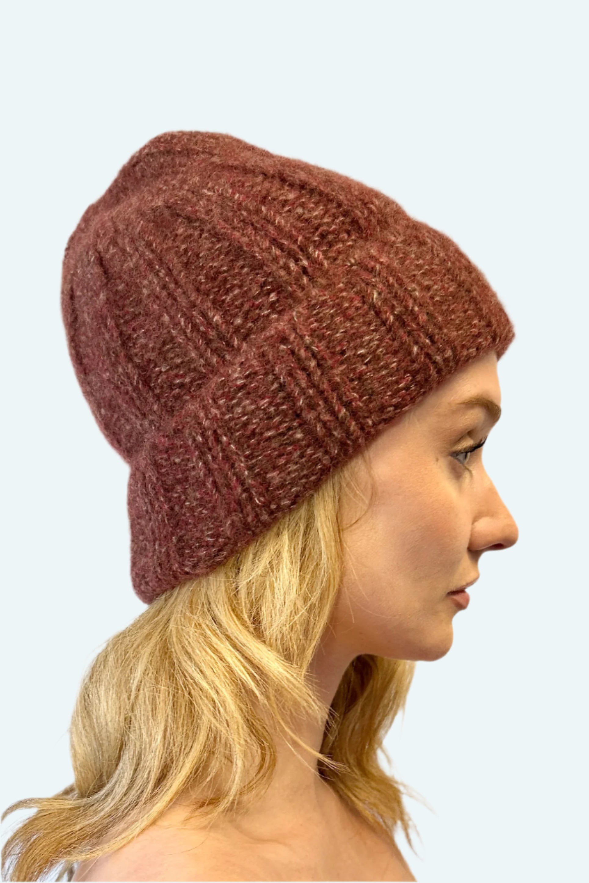 rib hat in burgundy claret wine merlot mix knit cashmere beanie