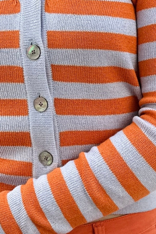 Plein stripe cardigan orange chakra close up