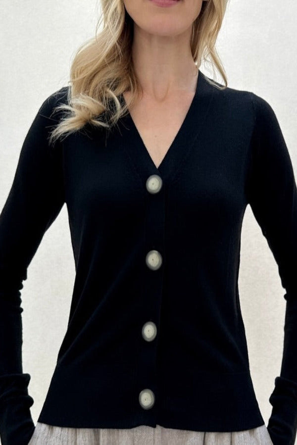 maeser v neck black cardigan close 3