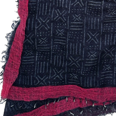 Mud print navy scarf with border  close up