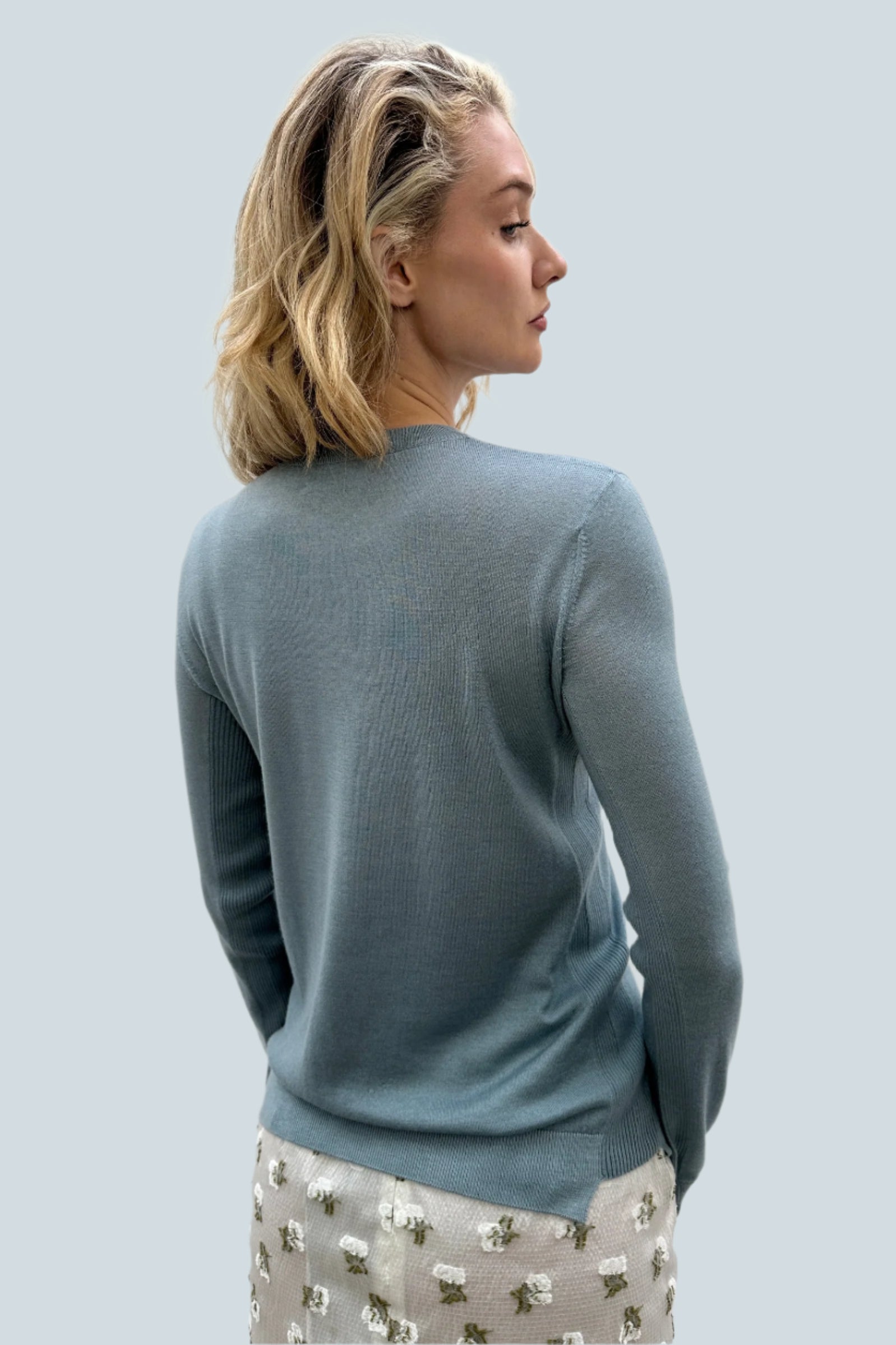 dolly crew neck sweater light blue cashmere silk back view