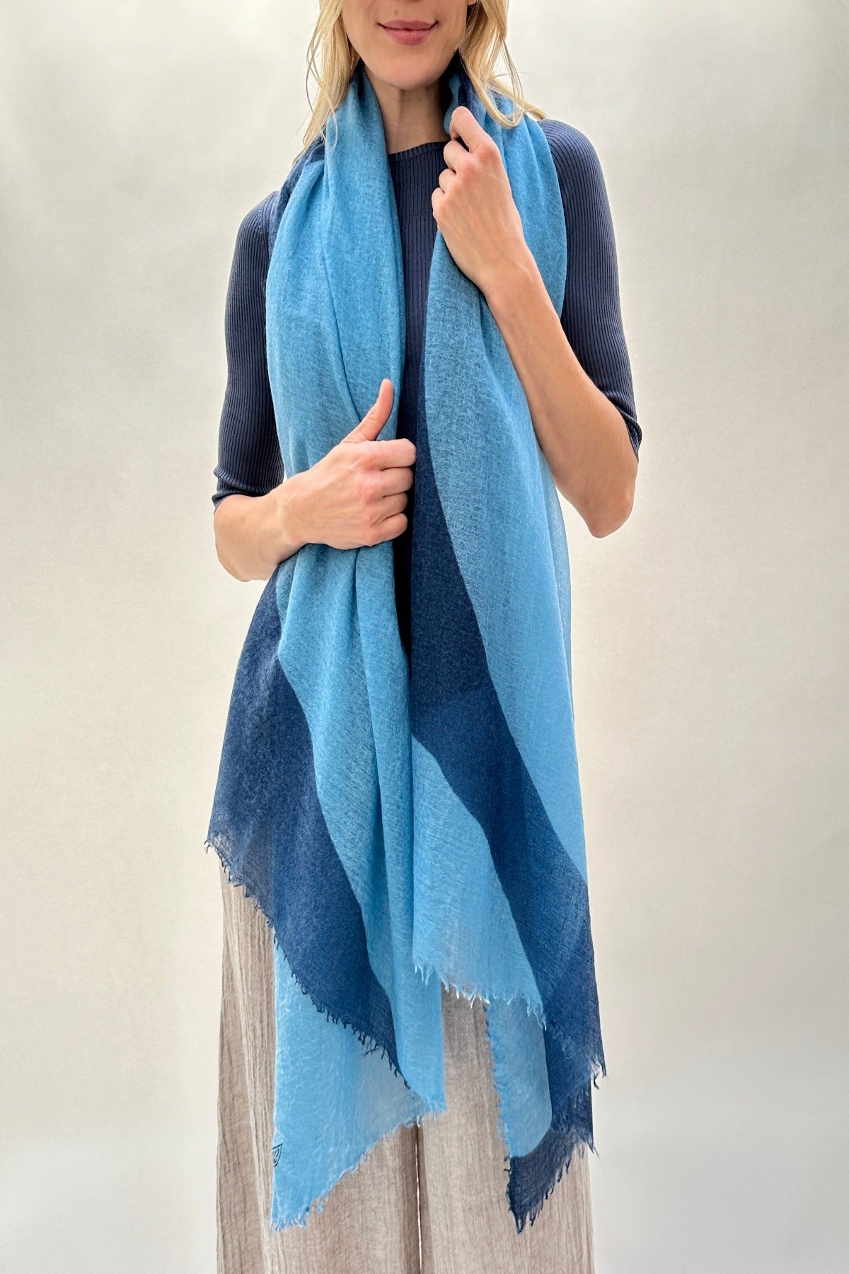 shapes scarf light teal navy monoprint scarf