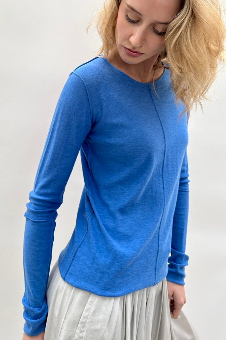 Connar blue round neck cashmere silk side view