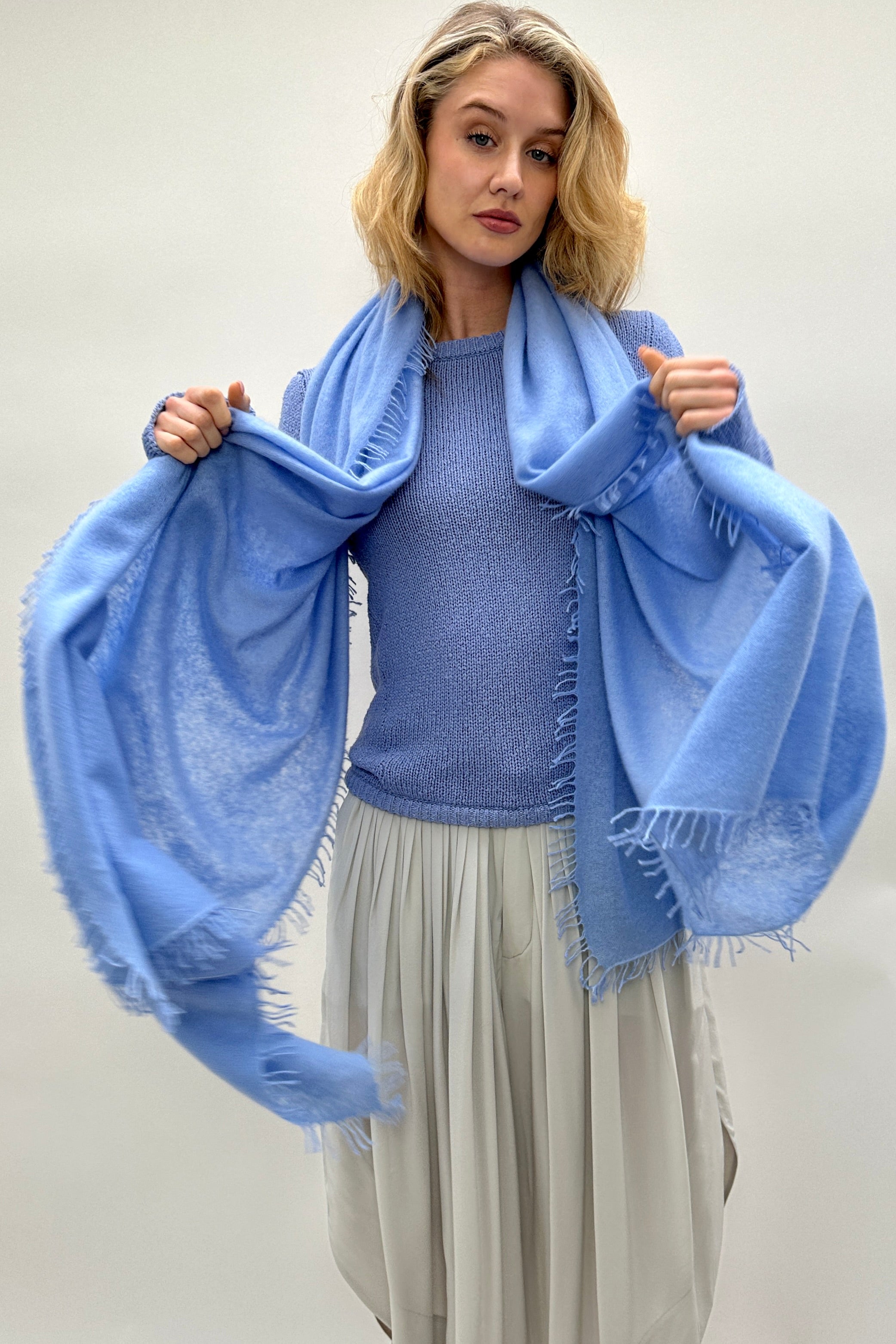 Eighty scarf avio cornflower pale blue cashmere wrap  long view