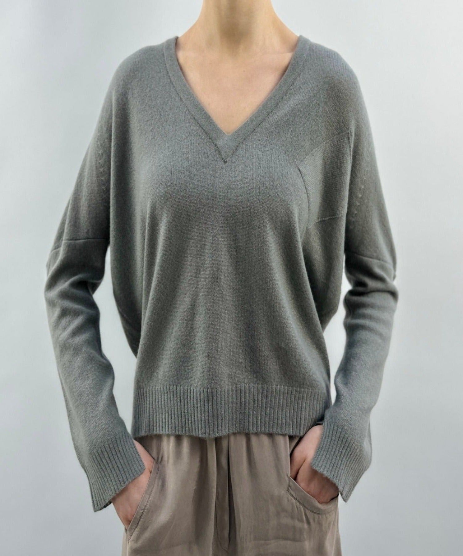 brianna v neck sweater khaki sage green