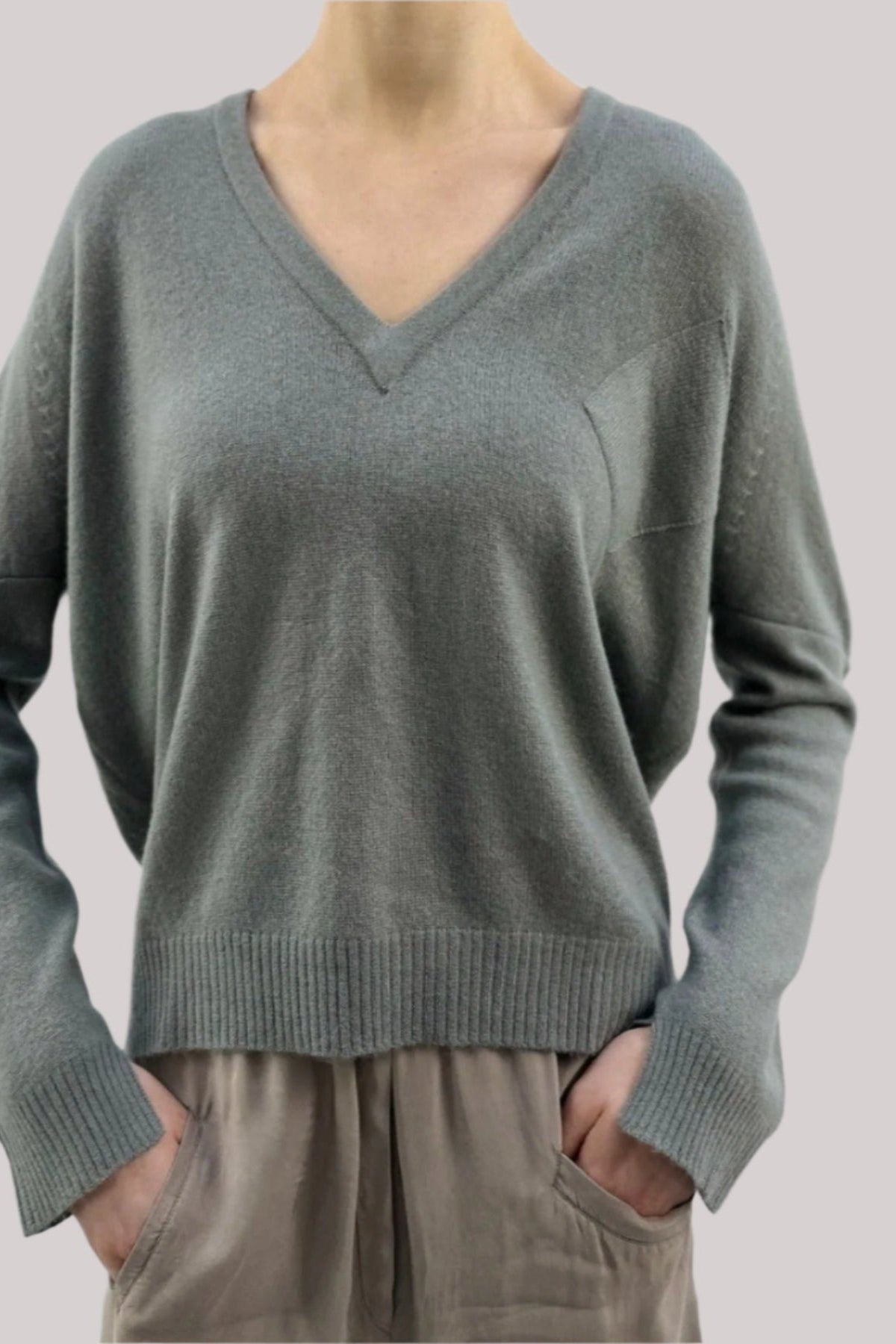 brianna v neck sweater khaki sage green