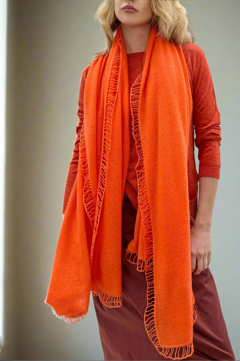 lock orange  cashmere scarf long view