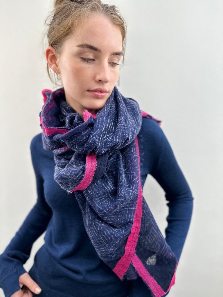 Mud print navy scarf wrapped
