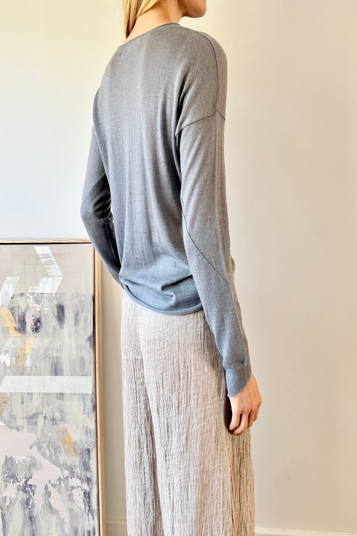 mercy steel grey gray cashmere sweater tunic style back view