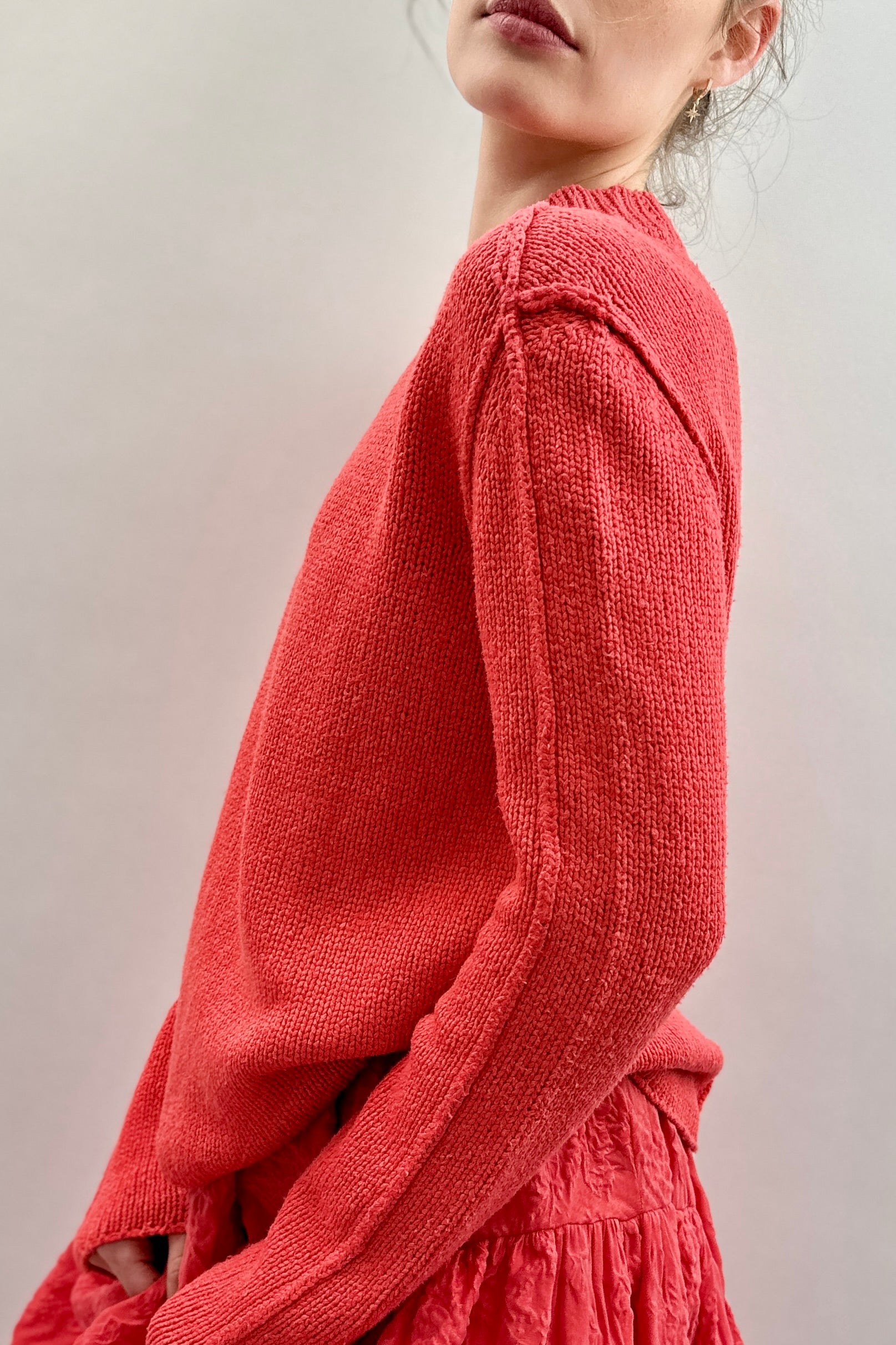 jane long coral sweater silk knit side view