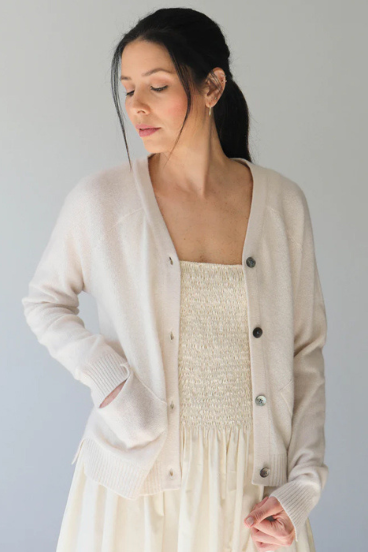 zoloft pale parchment  neutral cashmere cardigan