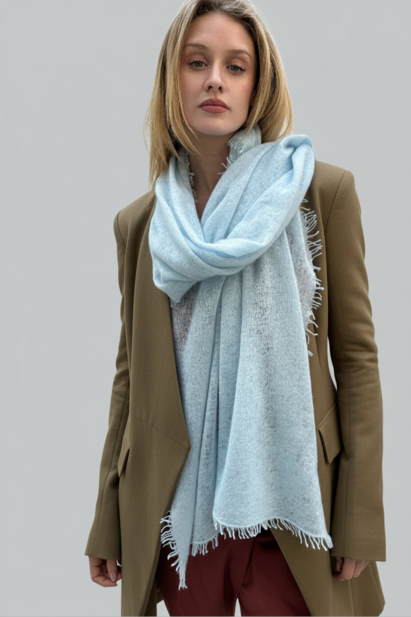 eighty aqua mint blue cashmere knit scarf