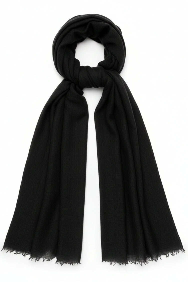 black cashmere marmee scarf flat lay