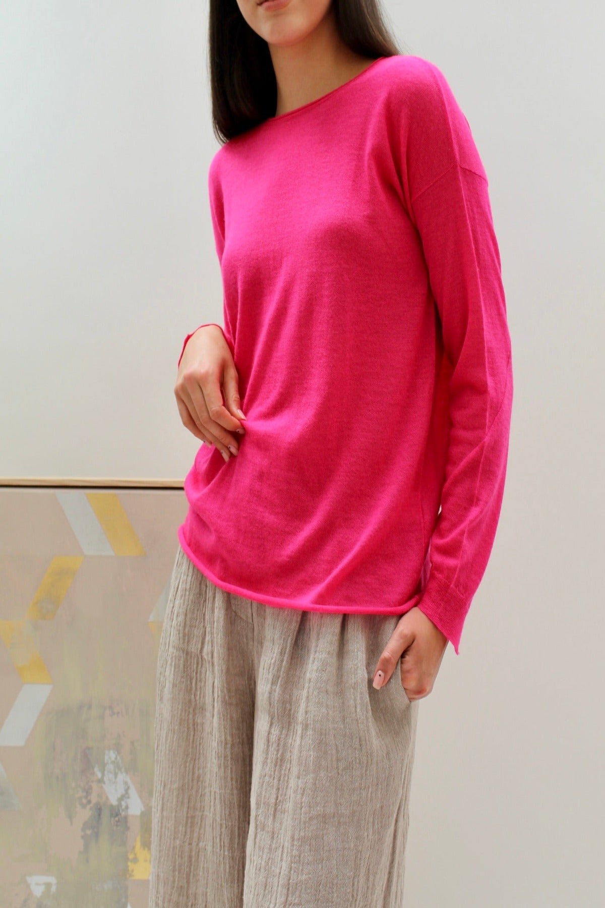 mercy crew neck sweater cashmere neon pink 2