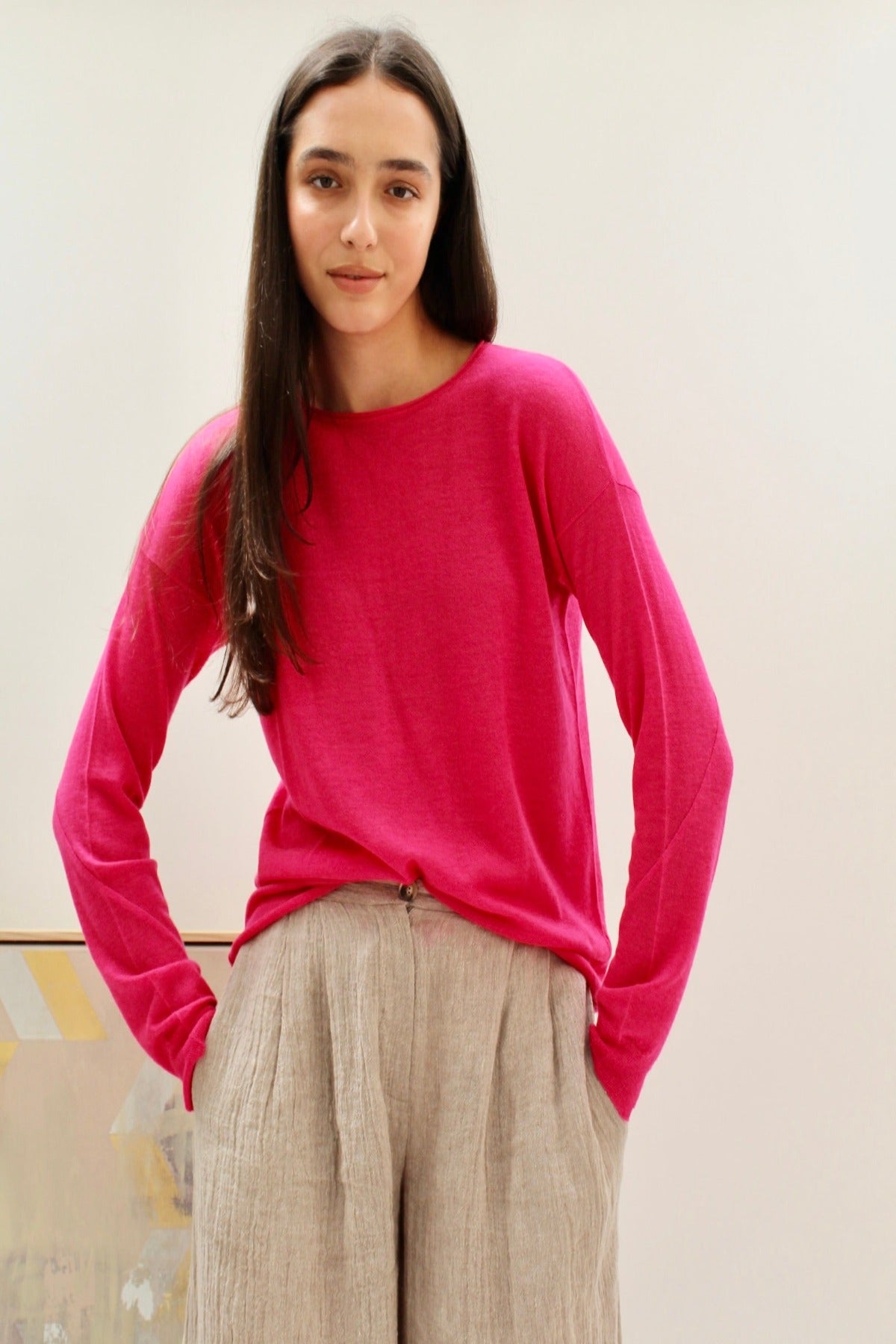 mercy crew neck sweater cashmere neon pink 5