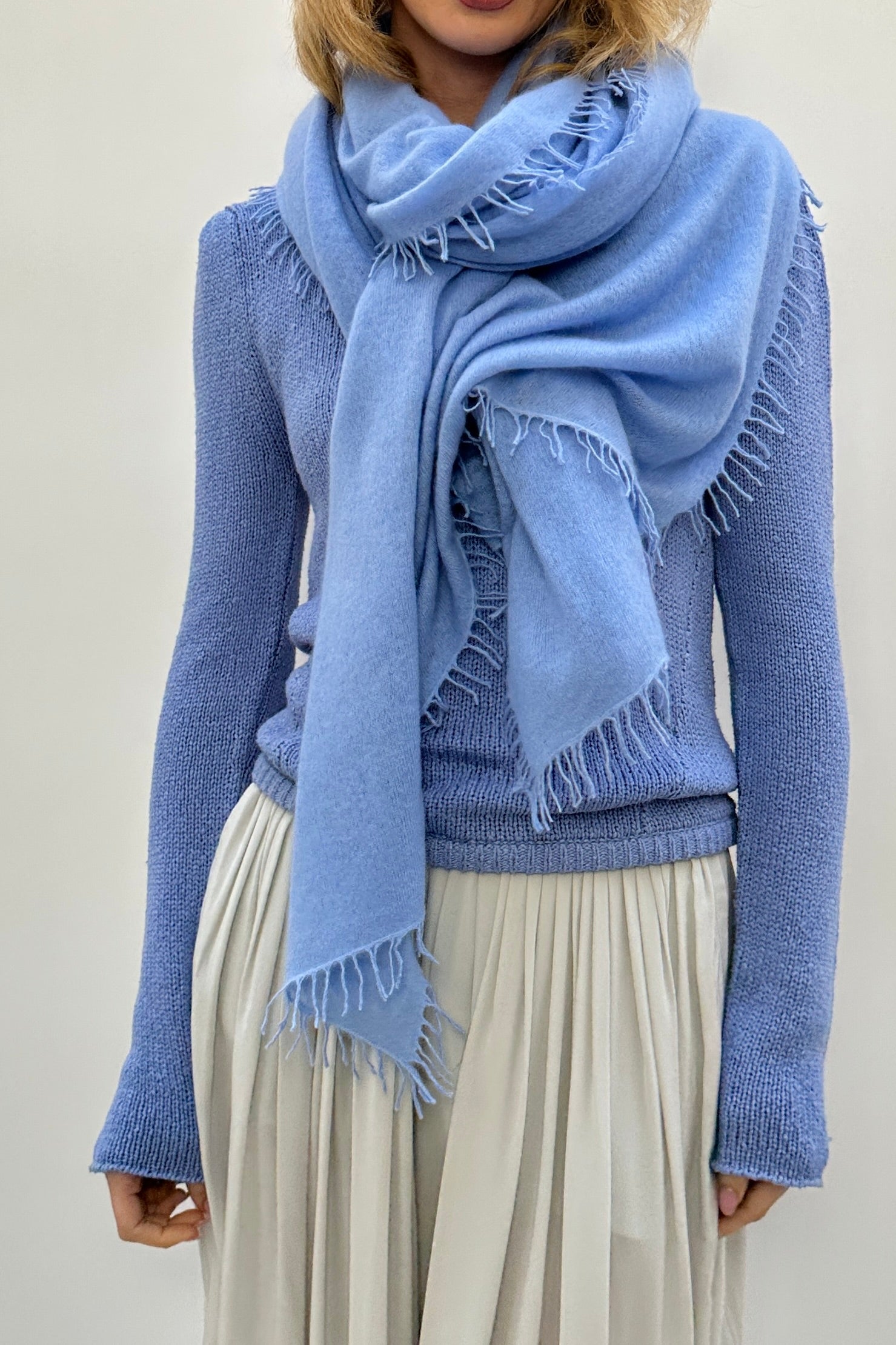 Eighty scarf avio cornflower pale blue cashmere wrap 2