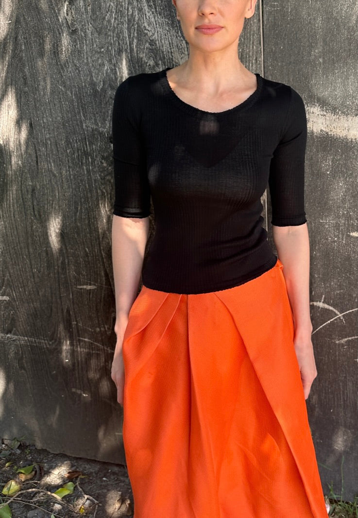 carly black rib knit silk  t shirt 